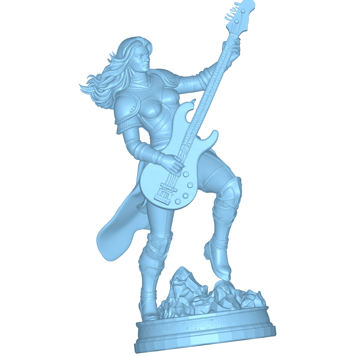 DISEÑO STL DE ESCULTURA DE PODER FEMENINO – GUERRERA MUSICAL EN ESTILO FANTÁSTICO – COMPATIBLE CON IMPRESIÓN 3D Y CORTE CNC 1 Escultura – Figura Artística En 3D
