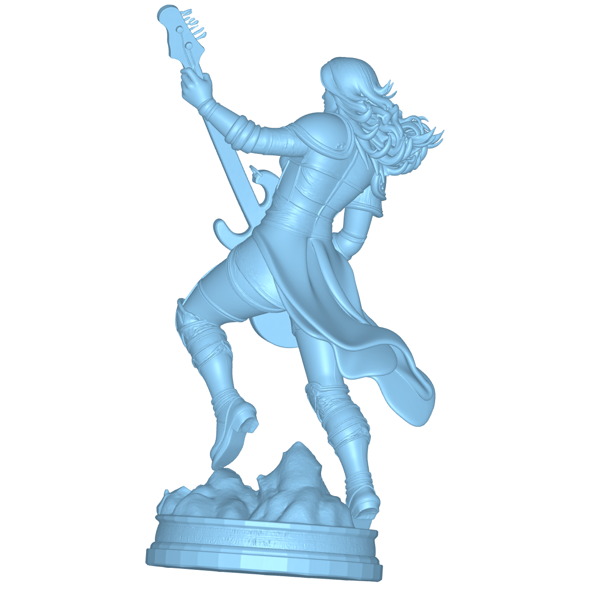 DISEÑO STL DE ESCULTURA DE PODER FEMENINO – GUERRERA MUSICAL EN ESTILO FANTÁSTICO – COMPATIBLE CON IMPRESIÓN 3D Y CORTE CNC 2 Escultura – Diseño Stl Decorativo