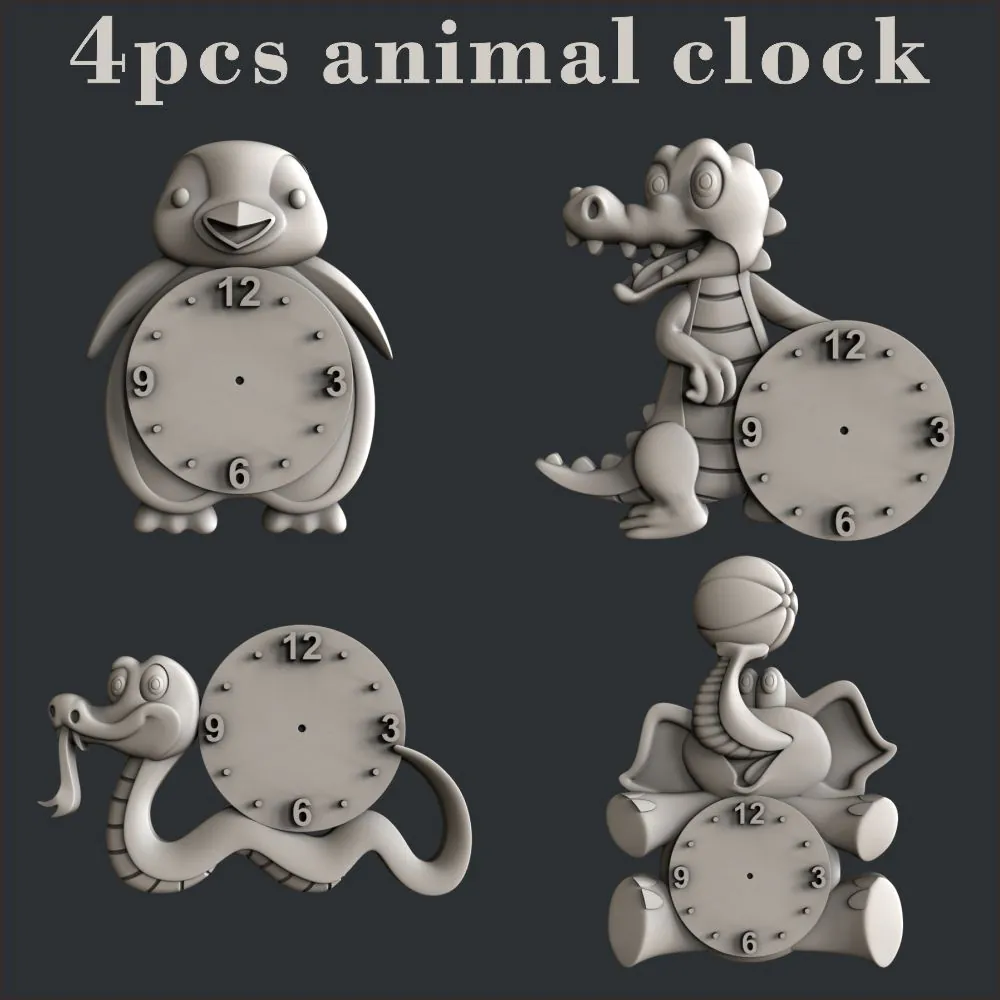 RELOJES INFANTILES DE ANIMALES 3D – SET DE 4 DISEÑOS EDUCATIVOS Y DECORATIVOS 1 Relojes – Diseño Geométrico Para Manufactura
